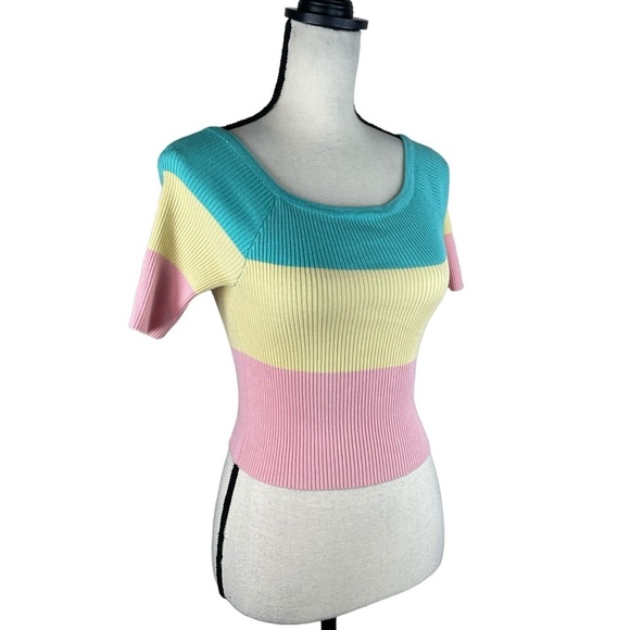 T.U Ribbed Color block Multicolor Top Cropped Pastel - Picture 4 of 9